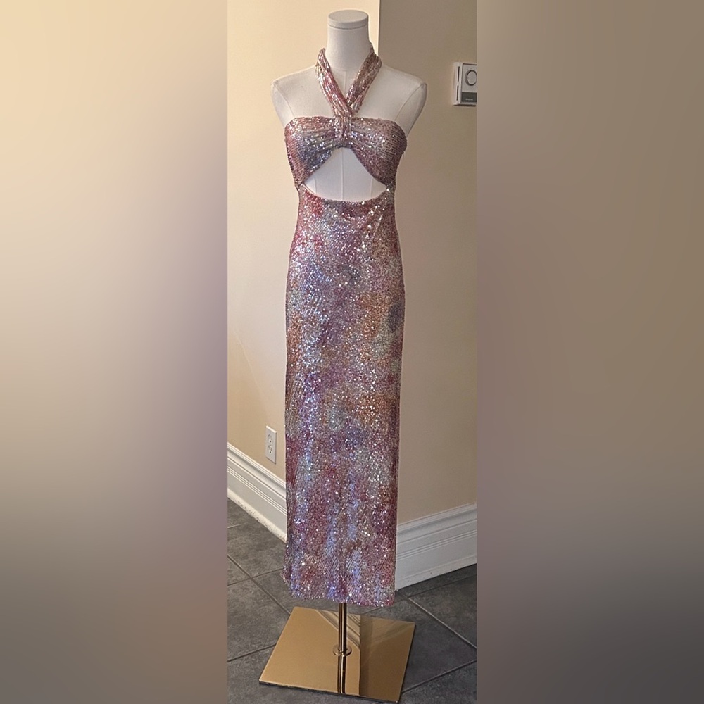 Zara Multicolor Sequin Halter Dress